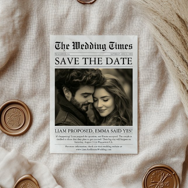 Elegant Unique Fun Newspaper Photo Wedding Save The Date (Creator Uploaded)