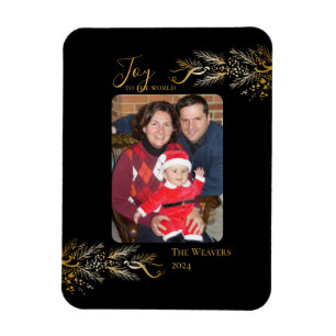 Elegant Unique Gold Black Joy Christmas Photo Magnet