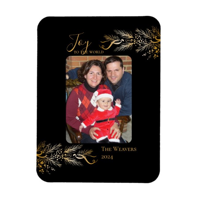Elegant Unique Gold Black Joy Christmas Photo Magnet (Vertical)