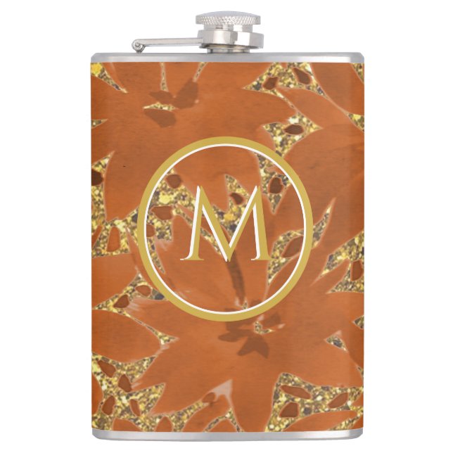 Elegant Unique Monogrammed Gold Sparkle Hip Flask (Front)