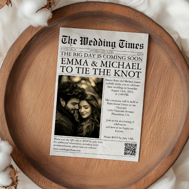 Elegant Unique Newspaper Photo Wedding Invitation (Creator Uploaded)