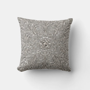 Elegant Unique Silver Metallic Glass Design Throw Cushion