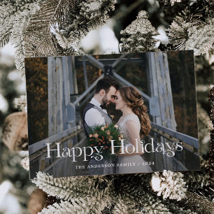 Elegant Unique Text Two Photo Happy Holidays Holiday Card