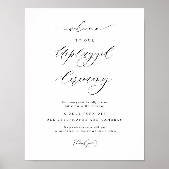 Elegant Unplugged Ceremony Vertical Wedding Sign (Front)