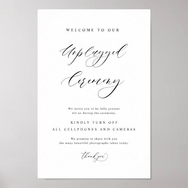 Elegant Unplugged Ceremony Wedding Vertical Sign (Front)