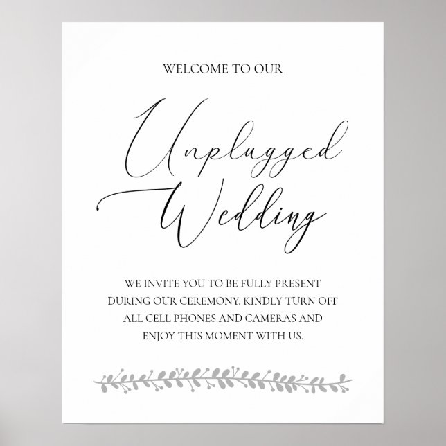 Elegant Unplugged Wedding Ceremony Sign (Front)
