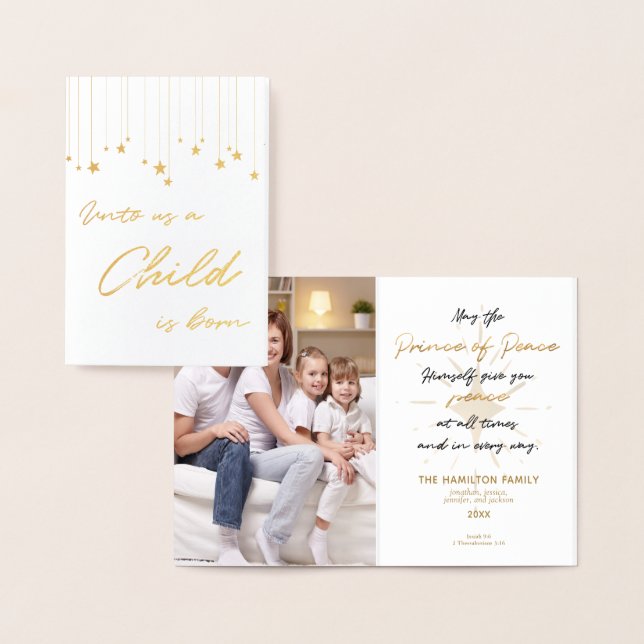 Elegant Unto Us A Child is Born Gold Christmas Foil Card (Display)