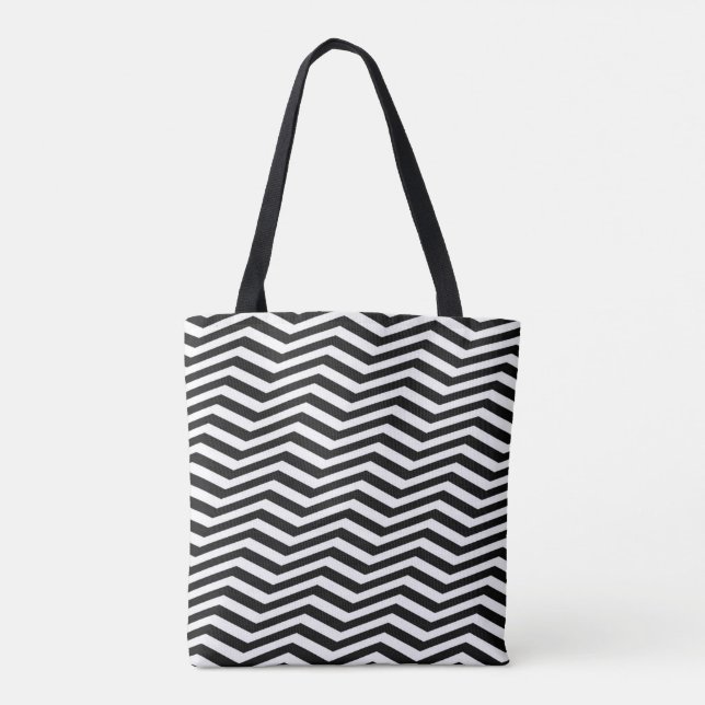 Elegant & Unusual Black Zig Zag Chevron Stripes Tote Bag (Back)