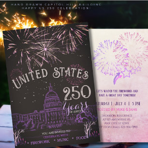 Elegant US 250 Years Firework Purple Capitol Hill  Invitation