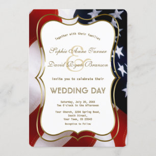 Elegant USA Flag Gold Wedding Custom Invite