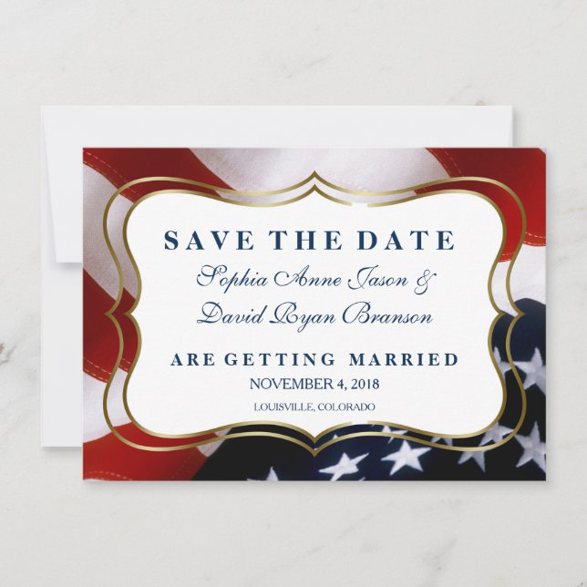 Elegant USA flag Wedding Save The Date (Front)