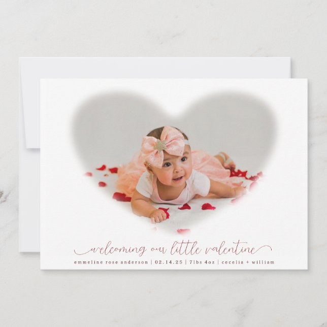 Elegant Valentine Photo Overlay Birth Announcement (Front)