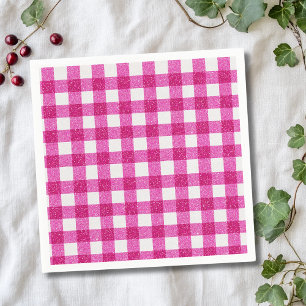 Elegant Valentine Pink Glitter Tartan on White Napkin