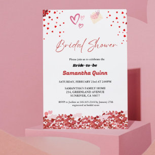 Elegant Valentine pink & Red heart Bridal Shower  Invitation