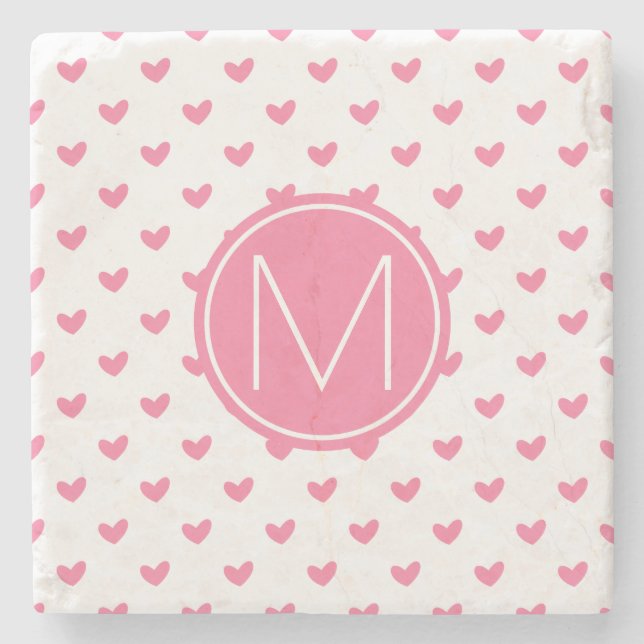 Elegant Valentine pink white tiny heart pattern Stone Coaster (Front)