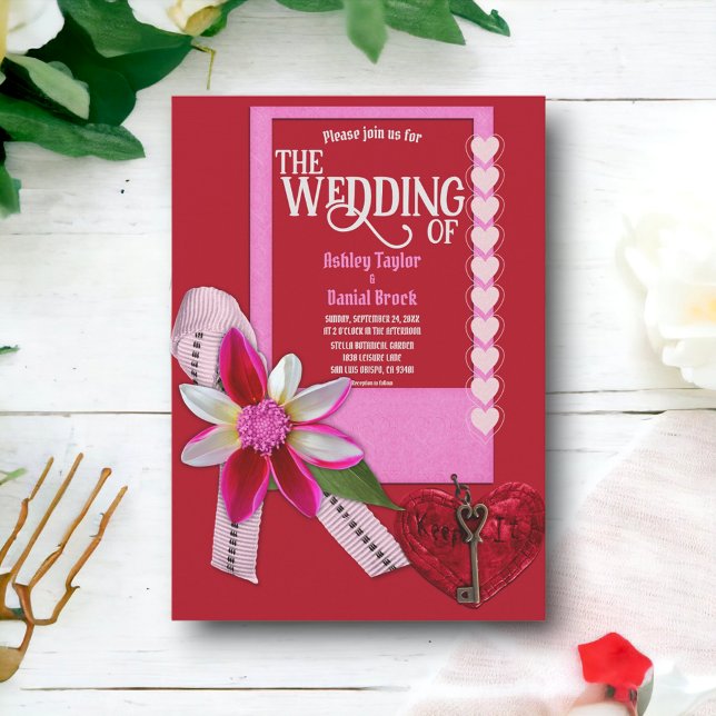 Elegant Valentine Red Heart Bow Romantic Wedding Invitation (Creator Uploaded)