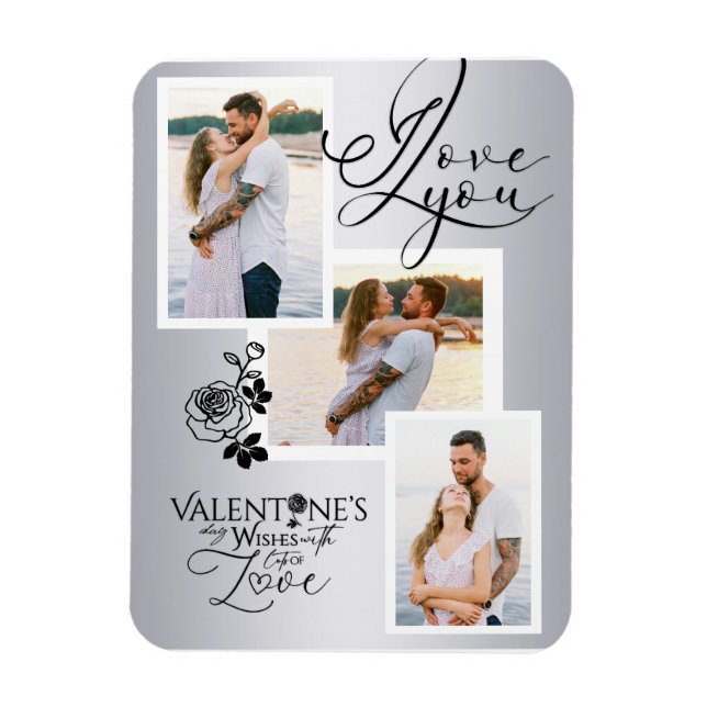 Elegant Valentine’s Day Photo Collage Magnet (Vertical)