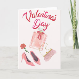 Elegant Valentine's card with perfume, high heels