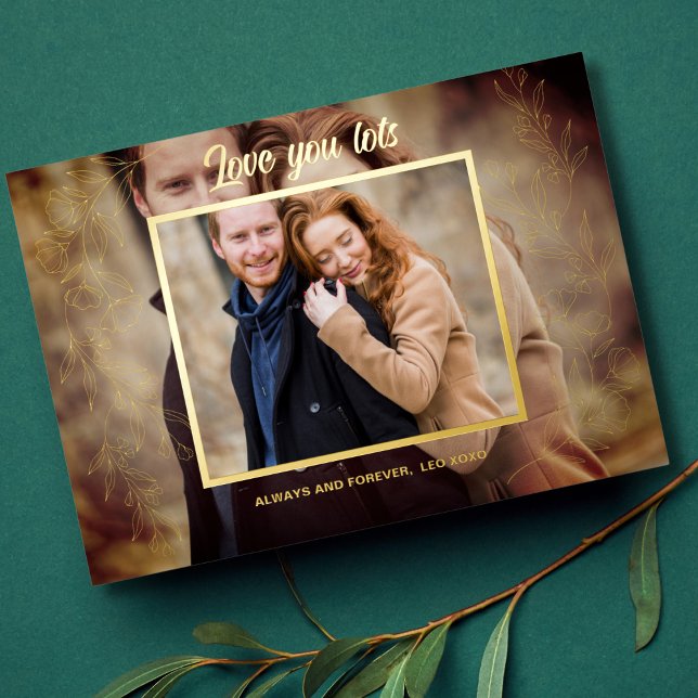 Elegant Valentines Day 3 photo Foil Holiday Card (Creator Uploaded)