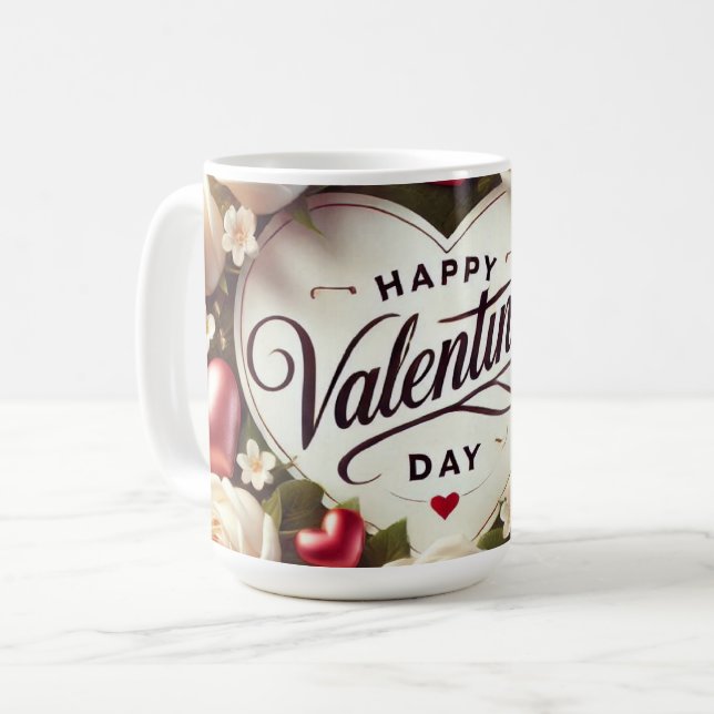 Elegant Valentine's Day Design with Roses Coffee Mug (Front Left)