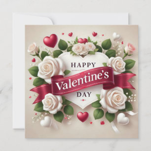 Elegant Valentine's Day Design with Roses, Hearts Holiday Card
