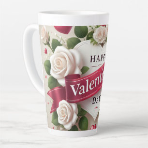 Elegant Valentine's Day Design with Roses, Hearts Latte Mug