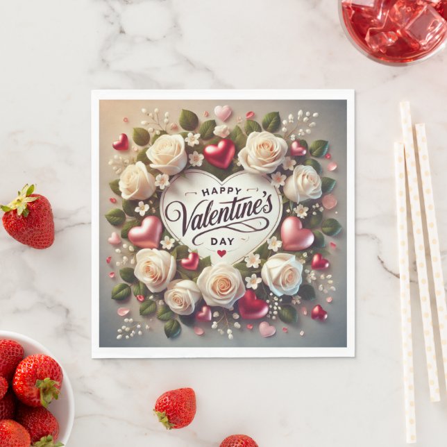 Elegant Valentine's Day Design with Roses Napkin (Insitu)