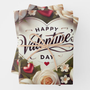 Elegant Valentine's Day Design with Roses Wrapping Paper Sheet