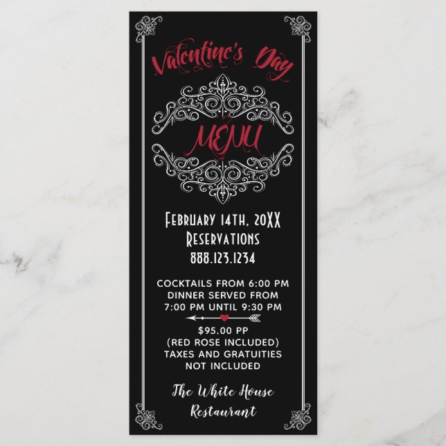 Elegant Valentine's Day Menu (Front)