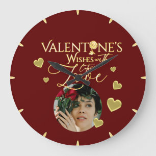 Elegant Valentine's day Red and Gold Calligraphy Large Clock