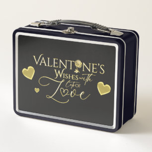 Elegant Valentine's day Red and Gold Calligraphy Metal Lunch Box