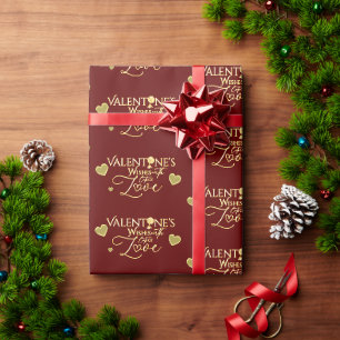 Elegant Valentine's day Red and Gold Calligraphy Wrapping Paper
