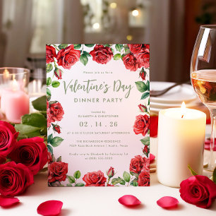 Elegant Valentine's Day Red Roses Floral Dinner Invitation