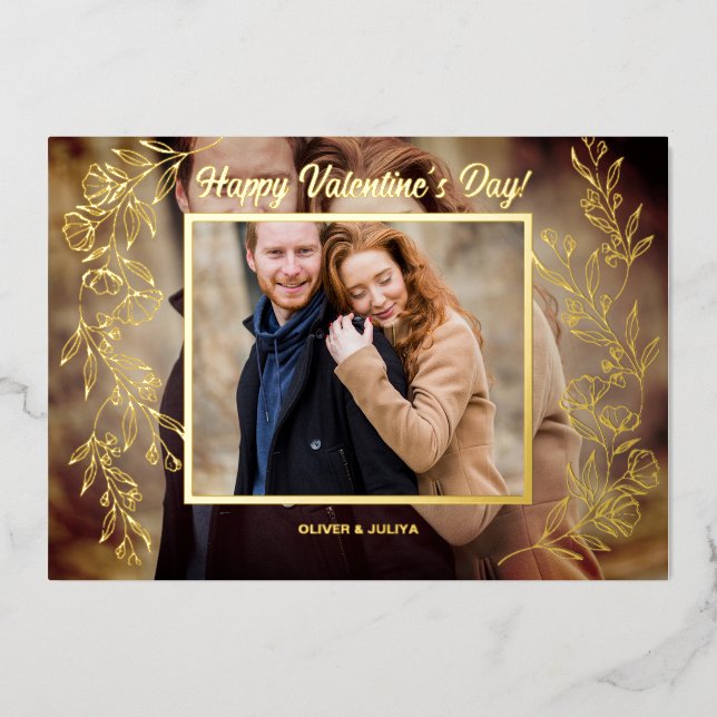 Elegant Valentines Day Script Photo Foil Holiday Card (Front)