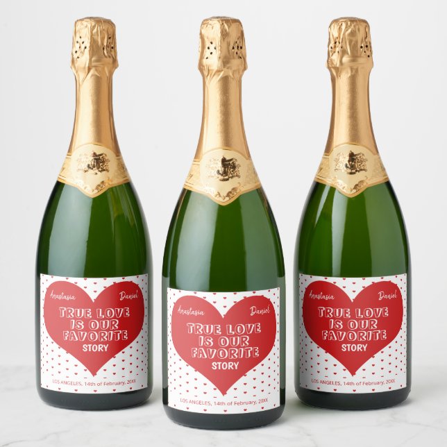 Elegant Valentines Day weddings modern typography Sparkling Wine Label (Bottles)