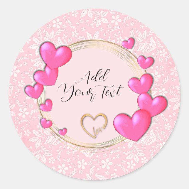 Elegant Valentines, Love, Anniversary Pink Heart Classic Round Sticker (Front)