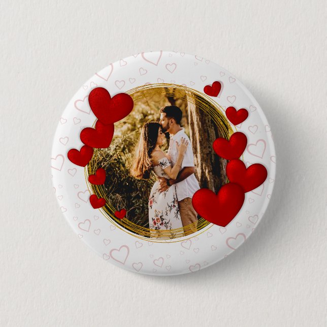Elegant Valentines, Love, Anniversary Red Heart 6 Cm Round Badge (Front)