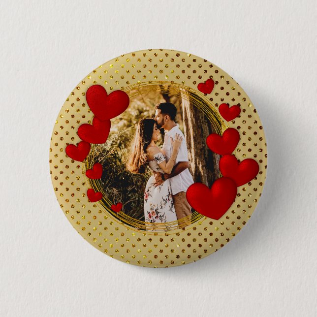 Elegant Valentines, Love, Anniversary Red Heart 6 Cm Round Badge (Front)