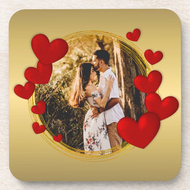 Elegant Valentines, Love, Anniversary Red Heart Coaster (Front)