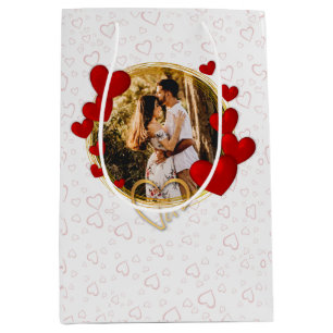 Elegant Valentines, Love, Anniversary Red Heart Medium Gift Bag