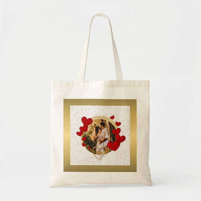 Elegant Valentines, Love, Anniversary Red Heart Tote Bag (Front)