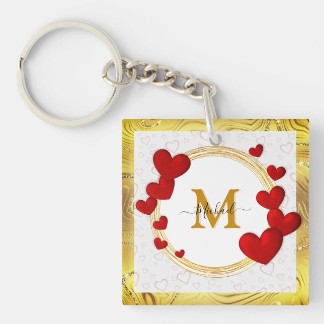 Elegant Valentines, Love, Anniversary Wedding Key Ring (Front)