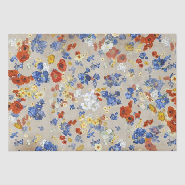 Elegant Van Gogh's Blue Irises Poppies Kraft Tissue Paper (Front)