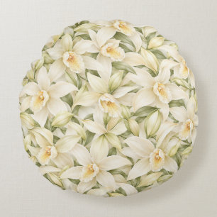 Elegant Vanilla Blossom Pattern Round Cushion