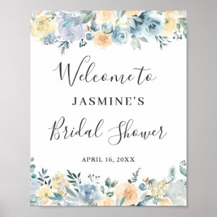 Elegant Vanilla Blue Floral Bridal Shower Sign