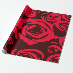 Elegant Vector Red Roses Floral Pattern Wrapping Paper