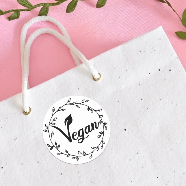 Elegant  Vegan Leaf  Classic Round Sticker (Creator Uploaded)