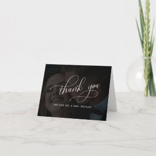 Elegant Vellum Black & White Overlay Photo Wedding Thank You Card