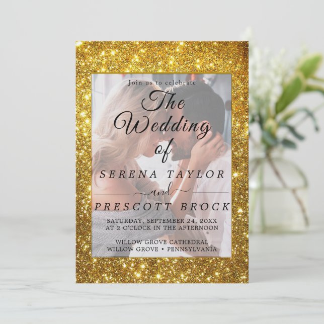 Elegant Vellum Glitter Wedding Invitation (Standing Front)