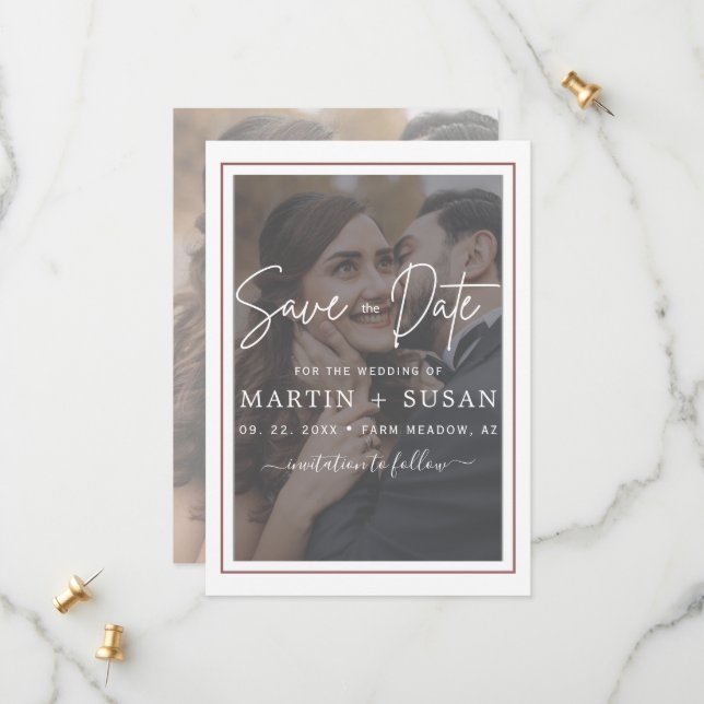 Elegant Vellum Hand Lettered Overlay Photo Wedding Save The Date (Front/Back In Situ)
